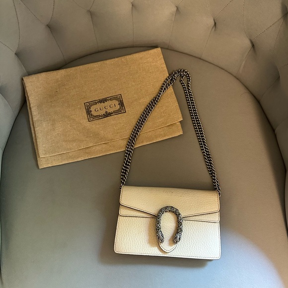 Gucci Handbags - Authentic Gucci Dyonysus Super Mini Leather Bag in White
